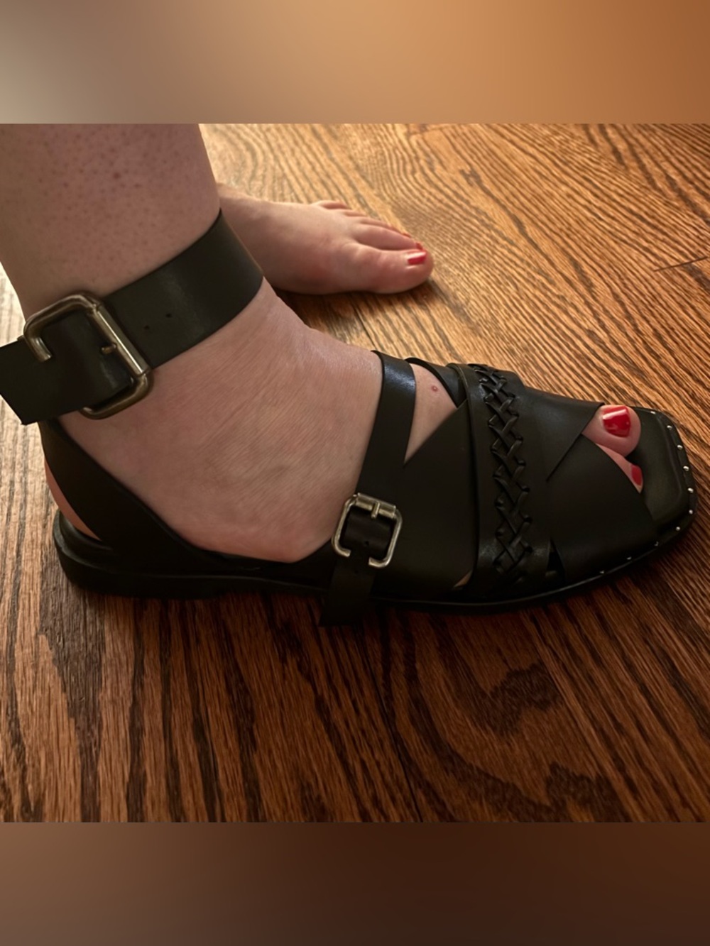 Freda Salvador Black Leather Braided Strap Sandals - Picture 10 of 12